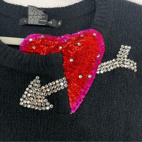 I. B. Diffusion vintage black knit sweater sequin beaded heart size Medium - Picture 4 of 11